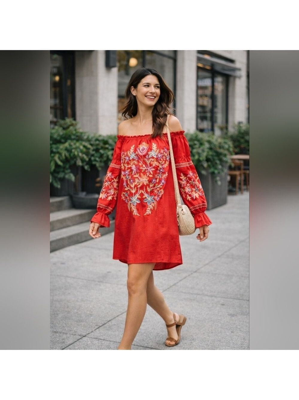 Free People Fleur Du Jour Shift Dress Red Embroidered | Size L | New
